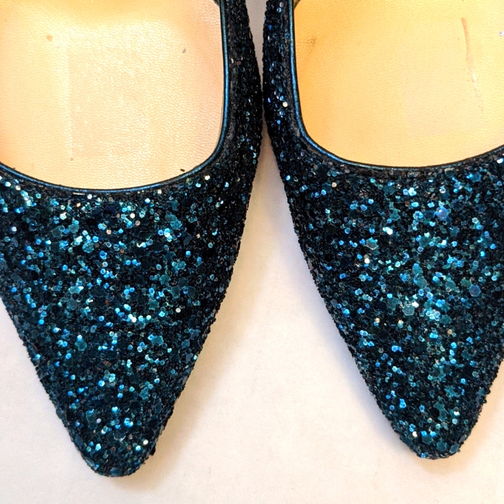 Jimmy Choo Teal Glitter Pointed Toe Pumps - Picture 5 of 10